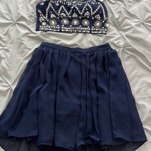 Navy blue halter top and skirt two peice
